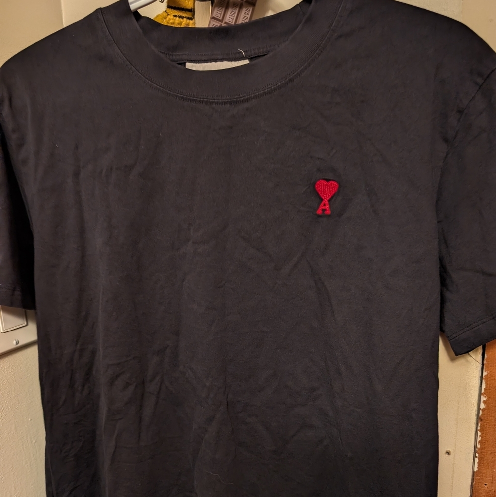 Ami Black T-Shirt with Red Heart Logo